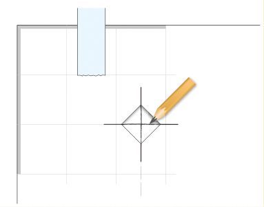 在剪除的◇內，使用量尺畫上十字記號。